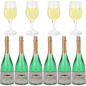 Lot of 10 Miniature Champagne Wine Glass and Bottle for 1:12 Dollhouse Decor, Mini Alcohol Liquor Beer Small Can Simulation Accessories for Adult (8 Glass, 12 Bottle) (Random glass color Yellow/Green)