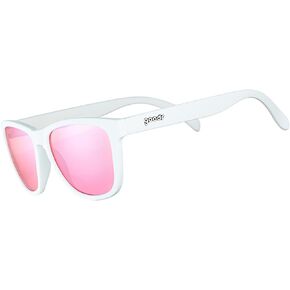 goodr Au Revoir, Gopher Polarized Sunglasses for Men & Women, White Solid Frame with Rose Reflective Lens, UV400 Protection, No Slip, No Bounce