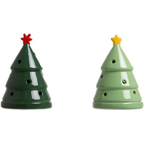 Pearhead Christmas Tealight Candle Covers, Holiday Home Décor, Tea light Christmas Tree Ceramic Candle Covers, Stocking Stuffer Ideas, Seasonal Gifts for Friends and Family, Christmas Candle, Set of 2