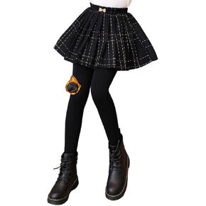 Girls Fleece Lined Skirt Leggings Unique Waist Design - Comfortable & Stylish Long Pants for Autumn & Winter Big Kids