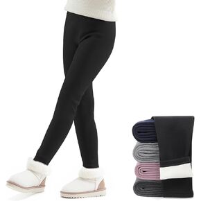 TXJ Sports Girls Fleece Lined Leggings Cotton Warm Leggings Full Length Pants Kids for Winter