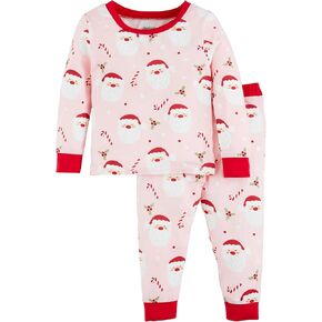 Mud Pie Girls Children's Pink Santa Glow-in-The-Dark Pajama Set