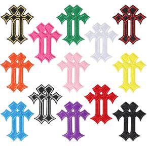 Cross Iron on Patches for Clothing Multicolored: Funcolor 26Pcs Sew on Appliques Patch Decor for Jeans Shirts Hats Jackets - Embroidered Cross Patches for DIY Accessories