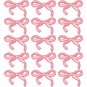 Lyrow 15 Pcs Pink Bow Patches 3 x 2 Inch Embroidery Bow Iron on Patch for Clothes Iron on Bows Cute Bow Patch Sticker Embroidered Applique for DIY Sewing Jeans Shirt Hat Jackets Clothing Backpacks