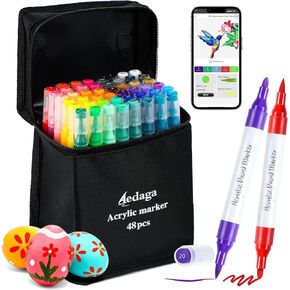 YHC 120 Colors Acrylic Paint Pens with Free App, Dual Tip Acrylic Paint Markers with Brush Tip and Fine Tip for Adults, Kids, Eggs, Wood, Rock, Canvas, Plastic, Stone, Glass, Ceramic