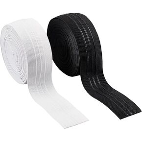 PH PandaHall 16 Yards Non-Slip Elastic Ribbon Black White Silicone Backed Elastic Band 2" Gripper Elastic Webbing Stretchy Band Roll Elastic Gripper Band for Garment Wig Sewing Bike Shorts