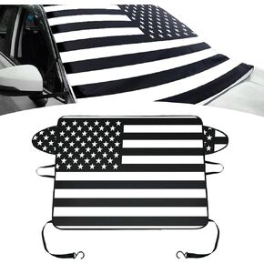 ZKFAR 1 PC American Flag Car Windshield Snow Cover, 66.9In x 47.2In Waterproof Oxford Anti-UV Cover for Winter, Universal Foldable Durable Vehicle Protection Accessories for SUVs Trucks Cars (Black)