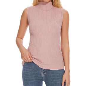 Sleeveless Mock Neck Tops for Women Soft Form Fitting Knit Vest Sleeveless Tops