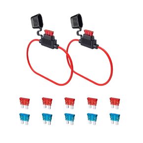 16 Gauge Fuse Holder ATC/ATO, SIM&NAT 2 Packs in-Line Automotive Blade Fuse Holder with 10PCS Standard Car Fuses, 10A 15A Automotive Replacement Fuses