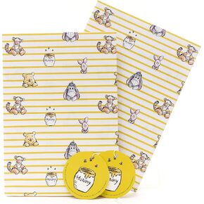 UK Greetings Wrapping Paper for Kids - Winnie The Pooh Birthday Gift, 2 Sheets & 2 Tags