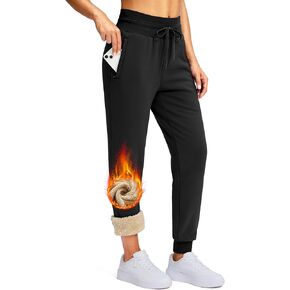 سروال شيربا نسائي مبطن بالصوف G التدريجي مع جيوب بسحاب شتوي دافئ للركض عالي الخصر من الصوف in Kuwait