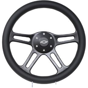 14" Universal Steering Wheel Aluminum Black 6-Bolt 350mm Black Vinyl Wrap Chevy Horn Button 4-Spoke