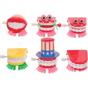 6Pcs Chattering Teeth Plaything: Plastic Teeth Wind Up Plaything Walking Teeth Shape Clockwork for Birthday New Year Party