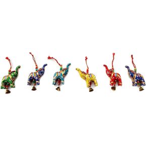 Craft N Copper Elephant Idol Bell Hanging Layer Set of 6 Home Christmas Hanging Ornaments Multi Colored Decorative Indian Traditional (Mix)