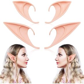 2 Styles 2 Pairs Elf Ears Cosplay Fairy Pixie Ears Soft Pointed Elven Ear Anime Party Dress Up Costume Halloween Accessories (Natural)