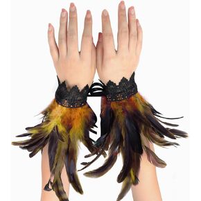 Carnival Costumes Feather Gloves for Women Men Lace Witch Angel Halloween Gothic Party
