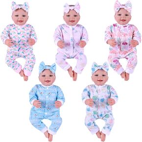BABESIDE 5 Sets of Reborn Baby Doll Clothes with Doll Headband for 17-22 Inch Dolls, Newborn Baby Doll Clothes and Accessories Set with Various Cute Patterns for Real Life Baby Dolls