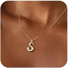 Tasiso Bubble Letter Necklace 14K Gold Plated Necklace Initial Necklaces for Women Cute Bubble Alphabet Pendant Personalized Jewelry Gift for Her
