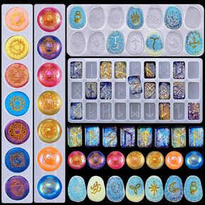 7 Chakras Stones Resin Mold Rune Silicone Mold Symbol Rune Letter Epoxy Mold DIY Symbol Word Casting Mold DIY Resin Craft Molds for Handmade Crafts Making Supplies