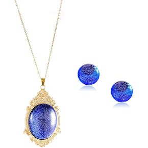 Princess Costume Peach Necklace Earrings Blue Gem Jewelry Set Big Peach Necklace Halloween Costume Cosplay Accessories