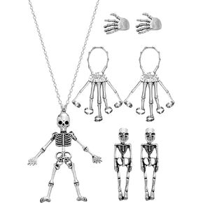 Sasylvia 5 Pack Halloween Jewelry Set for Women Pirate Gothic Skull Skeleton Necklace Link Bracelet Earrings Jewelry Set