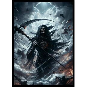 100 PCS MTG Card Sleeves with 100 PCS Perfect Fit Sleeves, Art Matte Card Sleeves with Inner Sleeves - Fit Standard Size Cards - Grim Reaper