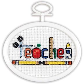 Tobin Janlynn Mini Cross Stitch Kit 2.75" Oval-Teacher (18 Count)