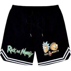 WDIRARA Men's Cartoon Letter Graphic Striped Trim Drawstring Waist Summer Shorts with Pockets
