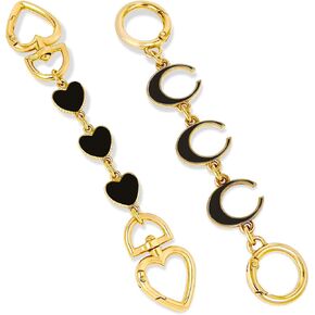 2 Pcs Bag Extender Chain, Purse Strap Extender for Handbag, Purse Extender Chain, Bag Extension Chain Extender for Purse Handbags, Shoulder Bag Strap Extender, Black Heart & Moon
