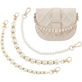 PH PandaHall 3 Style Pearl Chain Strap Short Purse Chain Replacement Imitation Pearl Handle Strap Chain Pearl Beaded Purse Chains for DIY Purse Handbag Wallet Tote Shoulder Bag, 11.9"/12"/12.1"