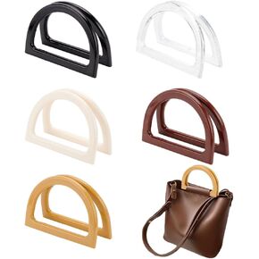PH PandaHall 10PCS D-Shaped Wood Handles Replacement, 5 Colors Resin Purse Handles Decorative Bag Handles Smooth Handbag Handle for Handmade Beach Bag Crochet Handbags Straw Bag Purse Handles