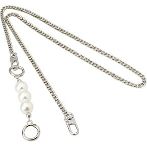 Women Purse Strap Extender Metal Purse Chain Pearl Bag Replacement Handbag Accessories 41" Silve Chain & 5" Pearl Chain