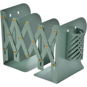 Citmage Adjustable Bookends 3 Compartments Decorative Metal Book Holders Heavy Duty Expandable Book Stand Organizer Magazine File Book Racks for Desk, Shelf, Office, Stationery Gift(Green)