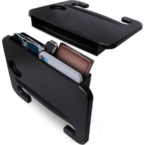 EcoNour 3-in-1 Steering Wheel Tray with Car Seat Gap Filler Organizer (1 Pack) | Food Table for Eating in Car | Laptop Desk, iPad Holder and Storage Box in-Between Seat Organizer | Car Accessories