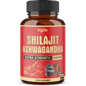 agobi 210 Capsules - 600mg Shilajit Supplement with 400mg Organic Ashwagandha Root - Shilajit Pure Himalayan Organic for Energy Production, Immune System Brain Health, Focus & Concentration
