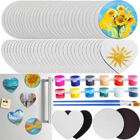 74 Pcs Magnetic Painting Canvas Panel Magnetic Mini Magnetic Canvas Boards Blank Magnetic Canvases for Fridge Locker Art Paints Crafts DIY (Heart, Round Shape) in Kuwait