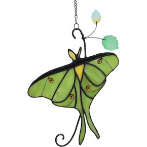 Lolitarcrafts Luna Moth Butterfly Stained Glass for Window Hangings,Butterfly Suncatchers Gifts for Luna Moth Lovers Grandma Aunt Mother
