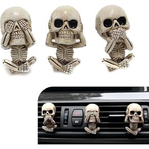 3 PCS Car Air Conditioner Outlet Diffuser, 1.15" x 2.1" x 1.5" Cool Skull Design Air Fresh Clips, Creative Halloween Resin Car Interior Ornaments, Universal for Most Cars (White)