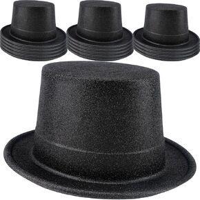 15 Pack Adult Glitter Top Hats Plastic Magician Hat Black Shiny Party Top Hat for Men Women Halloween Cosplay Party Supplies