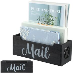 Mail Organizer,Mail Holder with 2 Slots,Mail Tray for Wall Table Countertop,Wood Desk Mail Basket,Black Envelope Holder for Home Office(Color:Black) in Kuwait