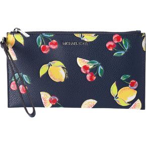 Michael Kors Jet Set Travel Large Top Zip Wristlet Clutch Navy Fruit Handbag