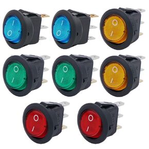Twidec/8Pcs SPST 3Pin Lighted Rocker Switch Toggle 10A 12V DC On/Off Switch Control for Car Or Boat with 4 Colour LED Light Illuminated KCD2-102N-1-4C