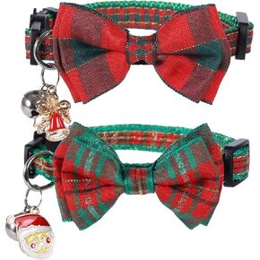 Lamphyface Christmas Cat Collar Breakaway with Cute Necktie Bow Tie and Bell for Kitty Adjustable Safety