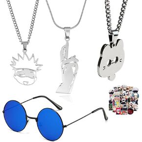 JinYu Go-jo Sator Cosplay Glasses 3pcs Necklace, Anime Jujutsu-Kaisen Cosplay Neckalce Cosplay Accessory Prop 10pcs Stickers