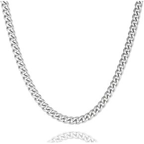 2 Pcs Mens Cuban Link Chain Necklace,5mm Silver Gold Stainless Steel Chains for Mens Boys Womens Jewelry Gifts,18"/20"/24 Inches