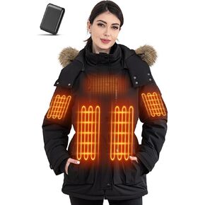 Womens Heated Jacket, Waterproof Heated Coat for Women with 16000mAh Battery Pack 6 Heating Zones 3 Temperature Levels