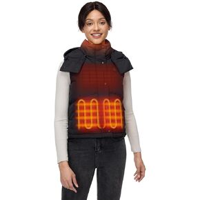 ORORO Women's Down Heated Cropped Vest with Battery and Detachable Hood, Lightweight Puffer Heating Vest