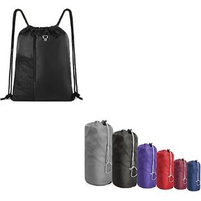 BeeGreen Black Drawstring Backpack Gym Bag For Men Women Stuff-Sacks-for-Backpacking 6 Pack with Dust Flap