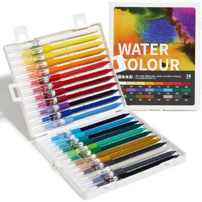 LIGHTWISH Creative Watercolor Crayons, 24 Vibrant Shades Dual Ended Watercolor Sticks & Brush for Painting and Blending, Non-toxic Water Color Paints Sets