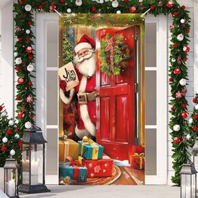 DIYASY Christmas Door Cover, Front Door Covers Holiday Wall Decorations Merry Xmas Santa Backdrop Banner for Indoor Outdoor Office Classroom Home Décor 6 x 3 Ft
